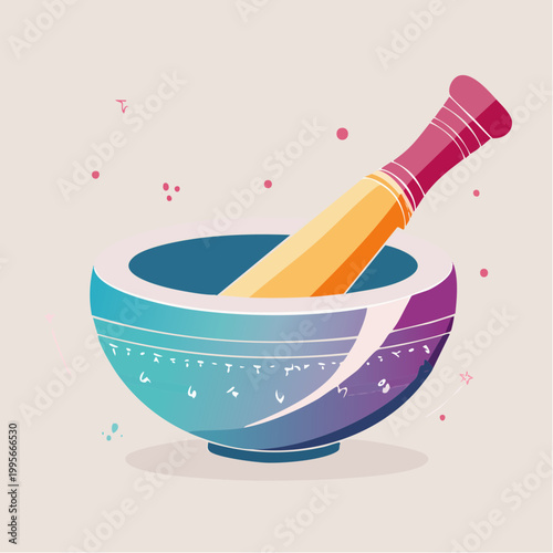 Colorful Mortar and Pestle Illustration