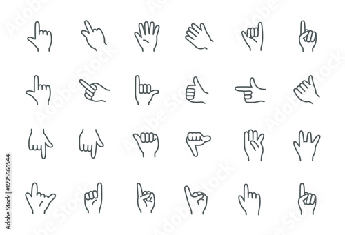 Collection of hand gesture icons, including pointing, thumbs up, and fist symbols.