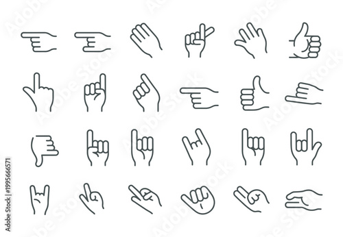 Assortment of hand gesture icons, featuring pointing, thumbs up, and fist symbols.