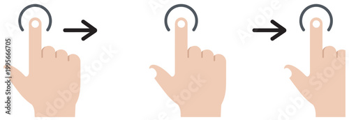 Touchscreen gestures: finger tap and swipe right icons for digital interface interaction.