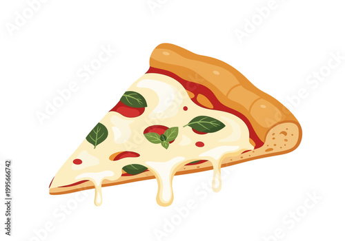 Delicious slice of melted cheese pizza vector illustration