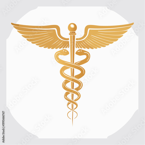 Golden Caduceus Symbol with Wings and Snakes