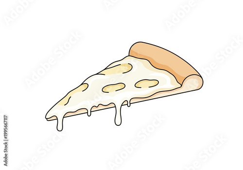 Delicious vector illustration of a cheesy pizza slice melting with gooey cheese