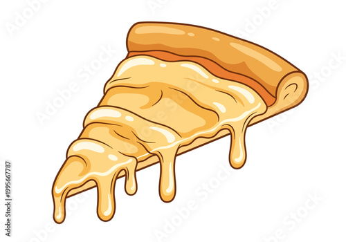 Delicious cheesy pizza slice vector illustration, perfect for food themes and menu designs