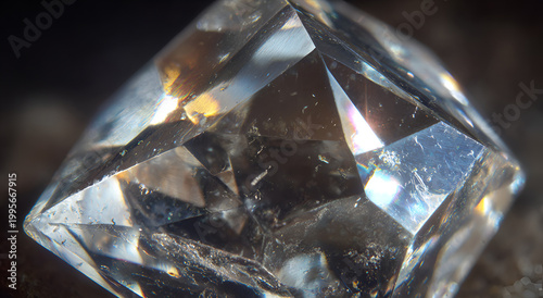Close-up of a rough, uncut diamond crystal with natural facets and inclusions.
