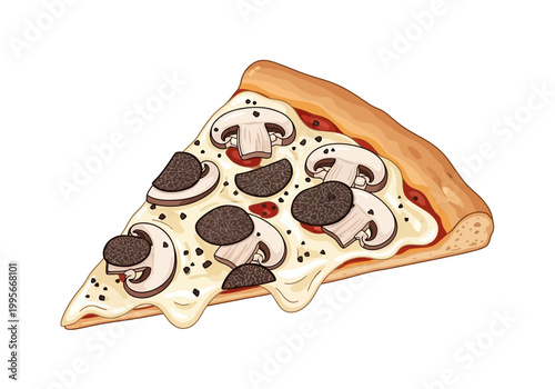 Delicious Mushroom Pizza Slice Vector Illustration - A Mouthwatering Culinary Treat