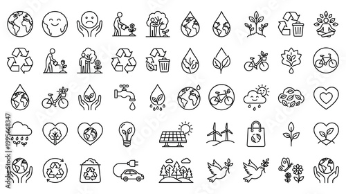 Set of environment icons with ecology conservation and green earth concept.
