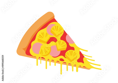 delicious slice of pineapple and ham pizza vector illustration on white background