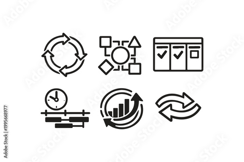 Versatile Business Process Icons for Workflow Planning and Project Management Solutions
