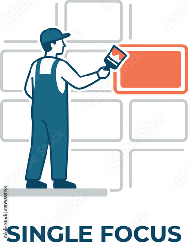 Single Focus Concept Worker Painting Vector Illustration for Productivity and Goal Management
