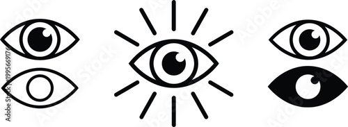 Black and white eye icons in different styles isolated on white background, Vector