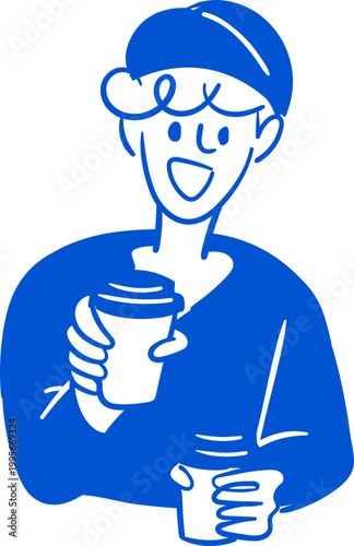man giving coffee take away doodle line art illustration
