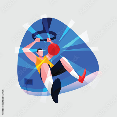 Professional basketball player performing a slam dunk in hoop 