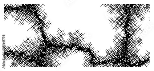 Cracked textured surface with cross hatched patterns in grunge woodcut style