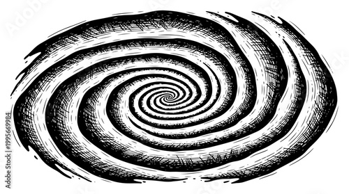 Abstract hypnotic spiral vortex with organic texture in vintage engraving style