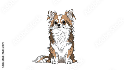 Long haired Chihuahua dog sits patiently with a calm expression in this detailed canine illustration set against a white background.