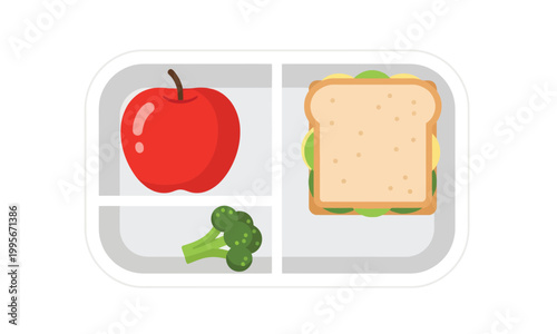Healthy lunchbox with sandwich, apple, and broccoli, perfect for a nutritious and balanced meal for school or work