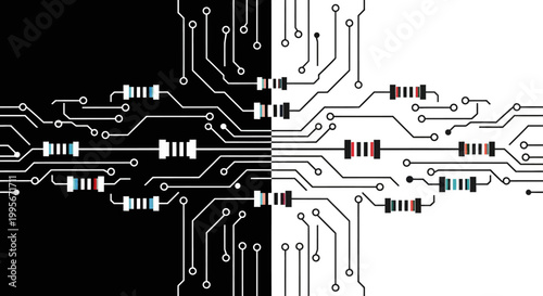 Circuit board with colorful electronic components.