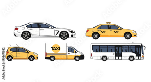 Various transportation vehicles isolated on a white background design elements