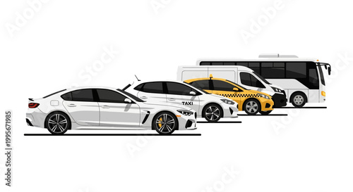 Various transportation vehicles in vector illustration style isolated on white