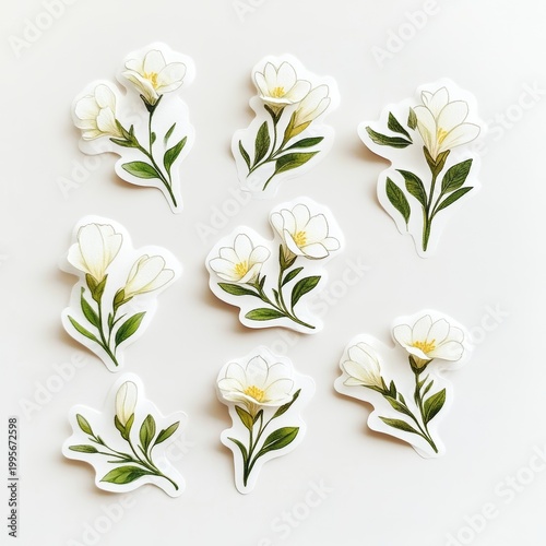 Sticker Design of White Freesia Flower