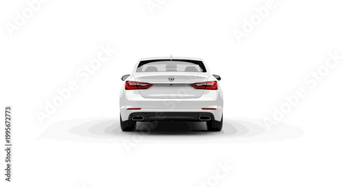 White sedan car rear view on a plain white background for design projects