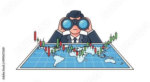 Businessman contemplating currency exchange and global financial markets