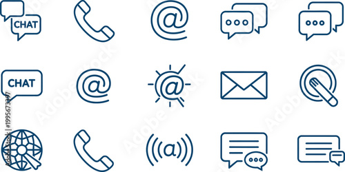 Communication icons set contact chat email and phone symbols