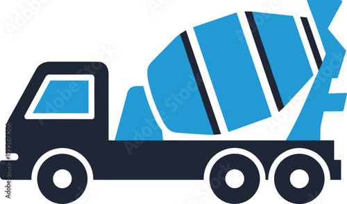 Cement mixer truck transport vehicle for concrete delivery at construction site and heavy engineering operation.