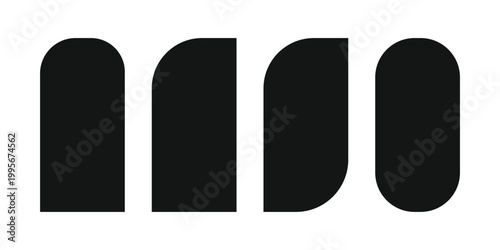 Set of arch, semiarch, leaf and double arc shapes. Templates for invitation or greeting cards, brochures or banners in archway form isolated on white background. Art deco style. Vector illustration.