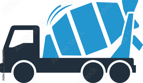 Concrete mixer truck vehicle moving on road, construction transportation, cement mix, heavy equipment machine.