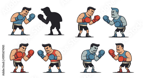 Boxer characters in various styles with gloves and fighting stance