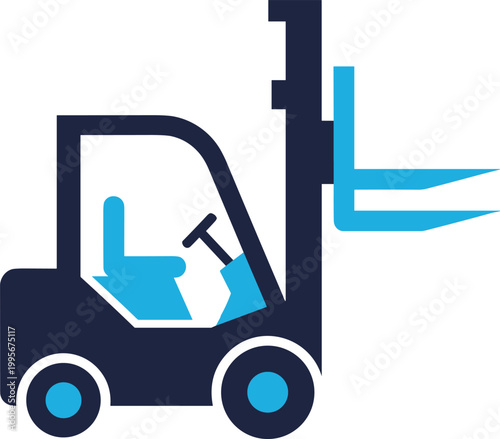 Industrial forklift icon for logistics warehouse transportation storage loading equipment flat vector illustration.
