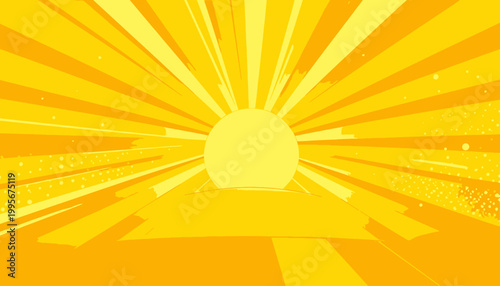 Fundo amarelo vibrante com raios de sol radiantes e texturas abstratas para promoções de verão