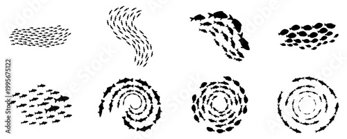Marine Fish School Silhouettes Collection