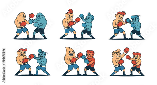 Boxers fighting cartoon illustration series sport concept