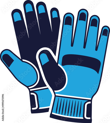 Work gloves illustration in blue and dark blue colors showing safety protective gear for industrial labor workers.