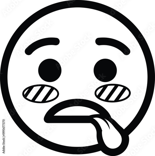 Black and white line drawing of a cartoon face expressing disgust or revulsion with a protruding tongue