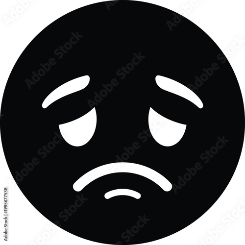 A simple black and white illustration of a sad face emoji conveying feelings of sorrow and disappointment
