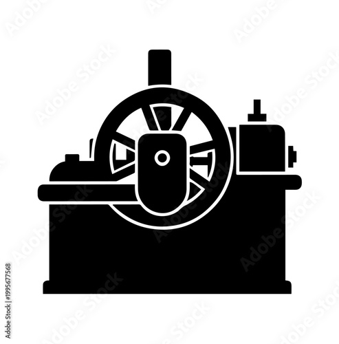 Industrial Machine Flywheel Vector Silhouette Icon Illustration for Mechanical Engineering Workshop Logo and Manufacturing Factory Equipment Design Element