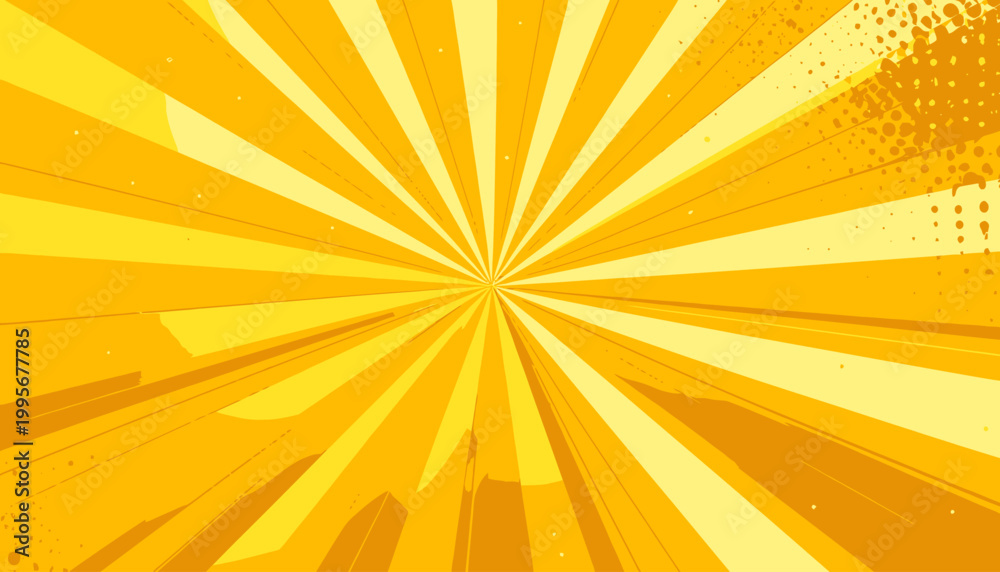 Fototapeta premium Sfondo giallo vibrante con raggi luminosi che si irradiano dal centro, arricchito da un tocco di texture grunge per un effetto dinamico e accattivante.