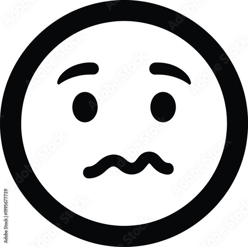 Simple black and white line drawing of a worried or anxious facial expression emoji on a white background