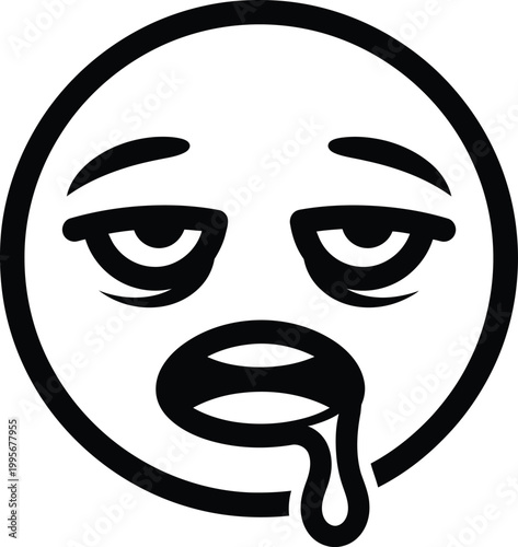 A black and white line drawing of a face expressing extreme exhaustion and drooling conveying a sense of utter weariness