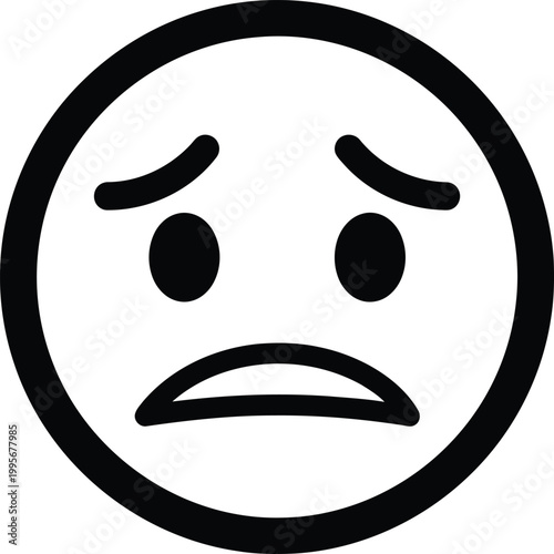 Simple black and white line drawing of a sad face emoji expressing disappointment or unhappiness in a minimalist style