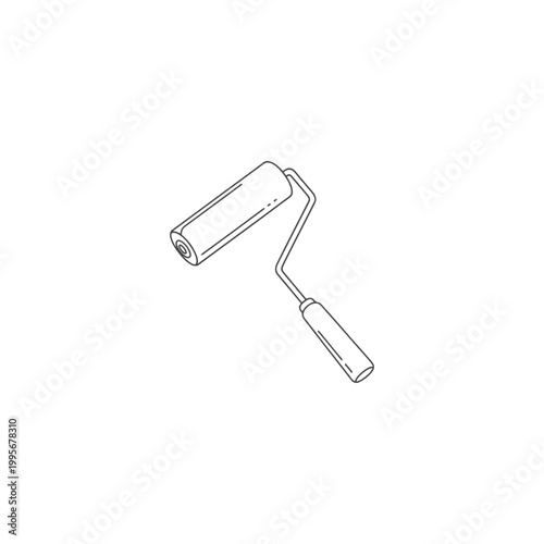 Paint roller tool icon line art isolated on white background