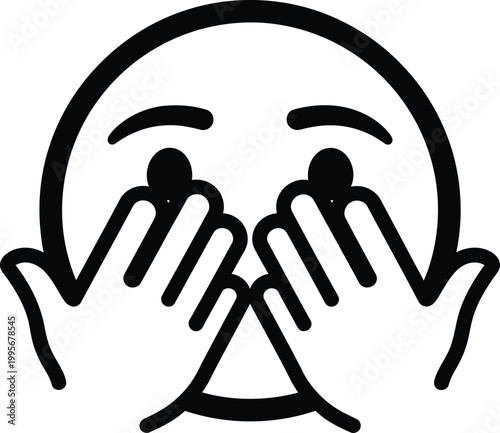 Simple black and white line drawing of a face with hands covering the mouth symbolizing silence or secrecy