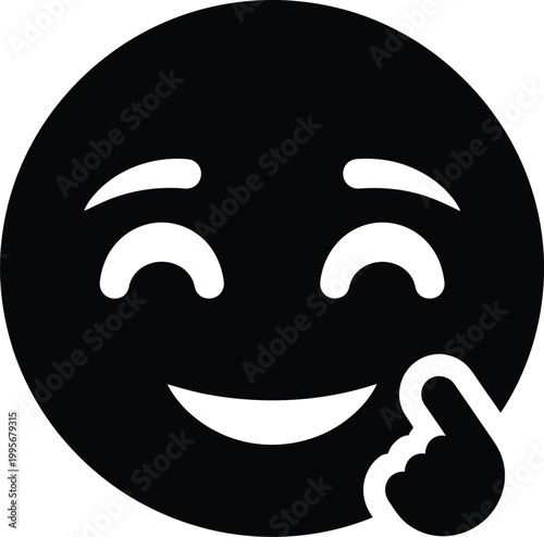 Bilde på lerret A minimalist black and white icon depicting a smiling face with a single tear co