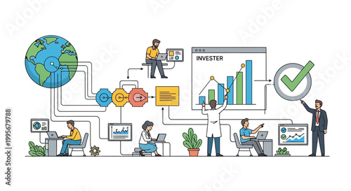 Conceptual illustration of business investors working with global network connections