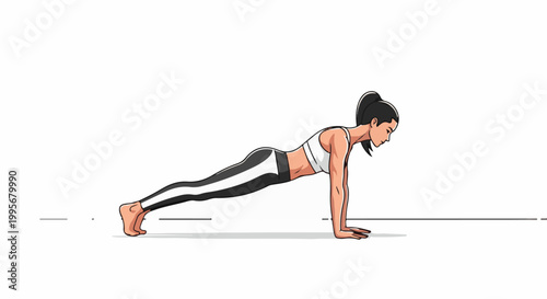 Woman performing a plank exercise, balancing on forearms and toes