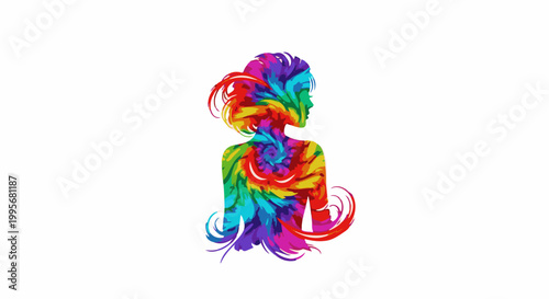 Vibrant silhouette of a woman's profile with colorful tie-dye patterns